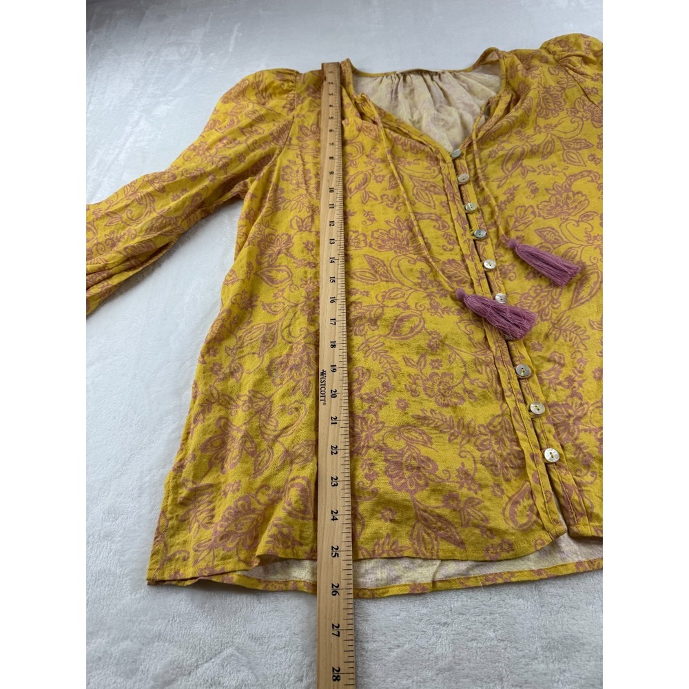 By Together Imogene Paisley Floral Blouse Top Women's Small Yellow Pink Tassels‎ - Picture 7 of 10